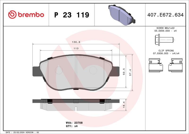 Zestaw klocków hamulcowych, hamulce tarczowe BREMBO P 23 119