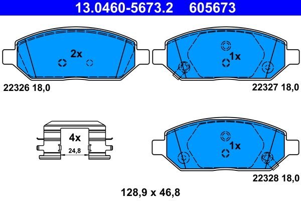 Zestaw klocków hamulcowych, hamulce tarczowe ATE 13.0460-5673.2