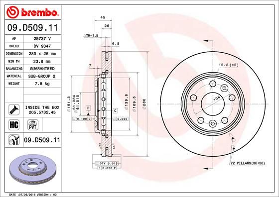 Tarcza hamulcowa BREMBO 09.D509.11