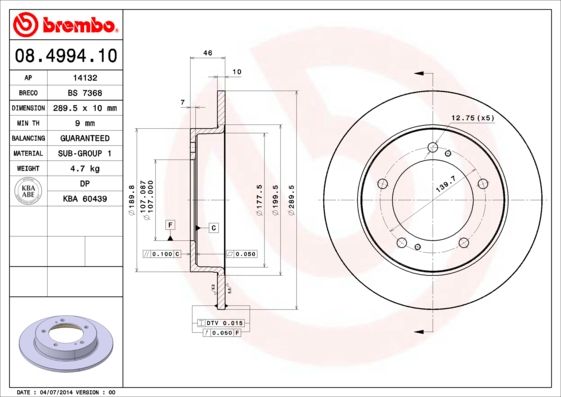 Tarcza hamulcowa BREMBO 08.4994.10
