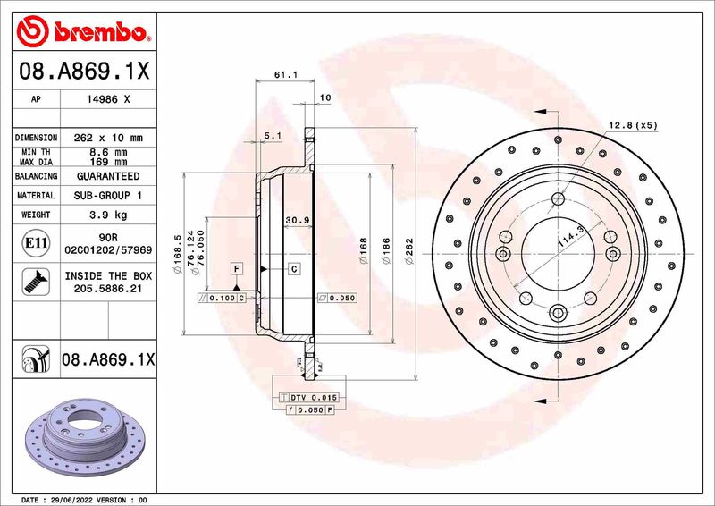 Tarcza hamulcowa BREMBO 08.A869.1X