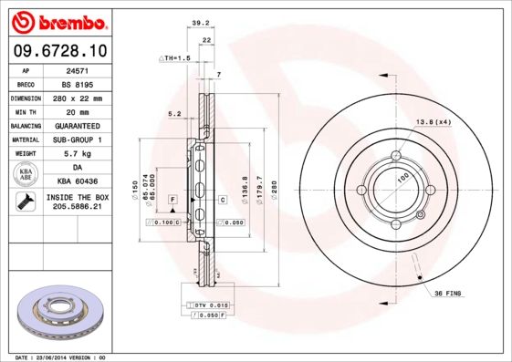 Tarcza hamulcowa BREMBO 09.6728.10