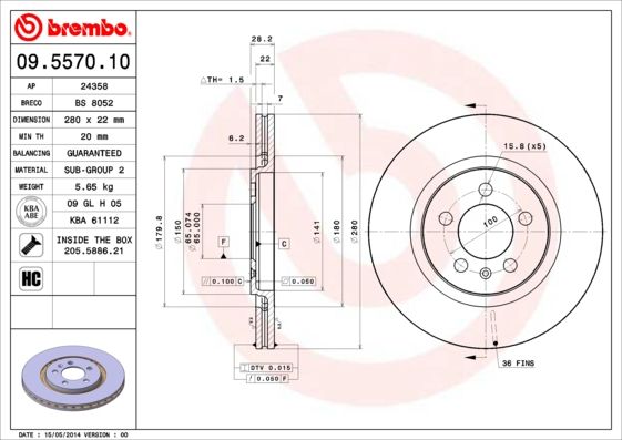 Tarcza hamulcowa BREMBO 09.5570.10