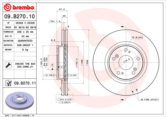 Tarcza hamulcowa BREMBO 09.B270.11