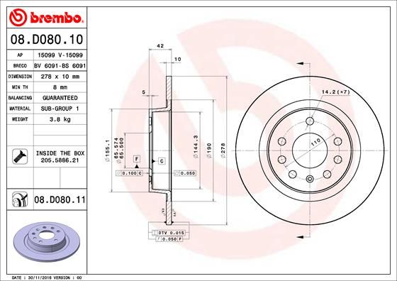 Tarcza hamulcowa BREMBO 08.d080.11