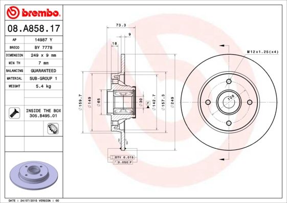 Tarcza hamulcowa BREMBO 08.A858.17