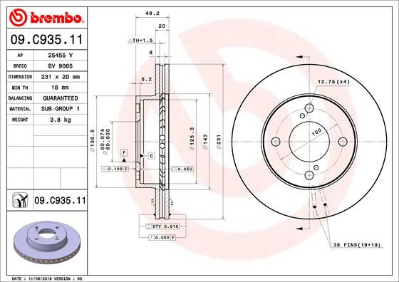 Tarcza hamulcowa BREMBO 09.C935.11