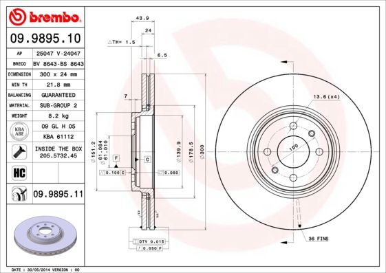 Tarcza hamulcowa BREMBO 09.9895.10