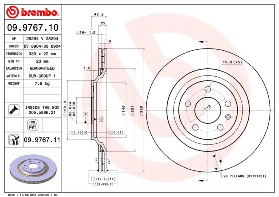 Tarcza hamulcowa BREMBO 09.9767.11