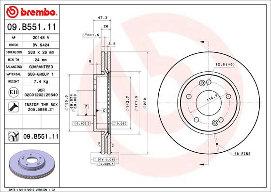 Tarcza hamulcowa BREMBO 09.B551.11