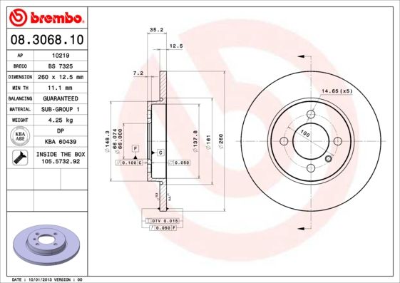 Tarcza hamulcowa BREMBO 08.3068.10