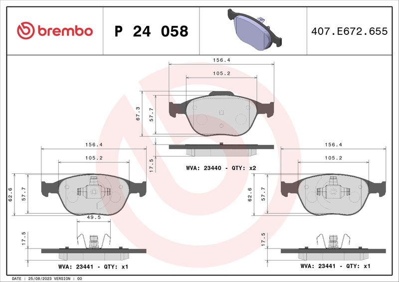 Zestaw klocków hamulcowych, hamulce tarczowe BREMBO P 24 058