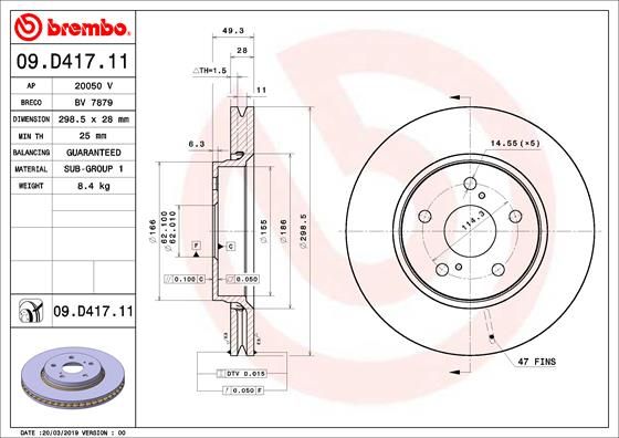 Tarcza hamulcowa BREMBO 09.D417.11
