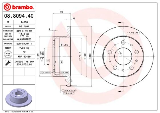 Tarcza hamulcowa BREMBO 08.8094.40