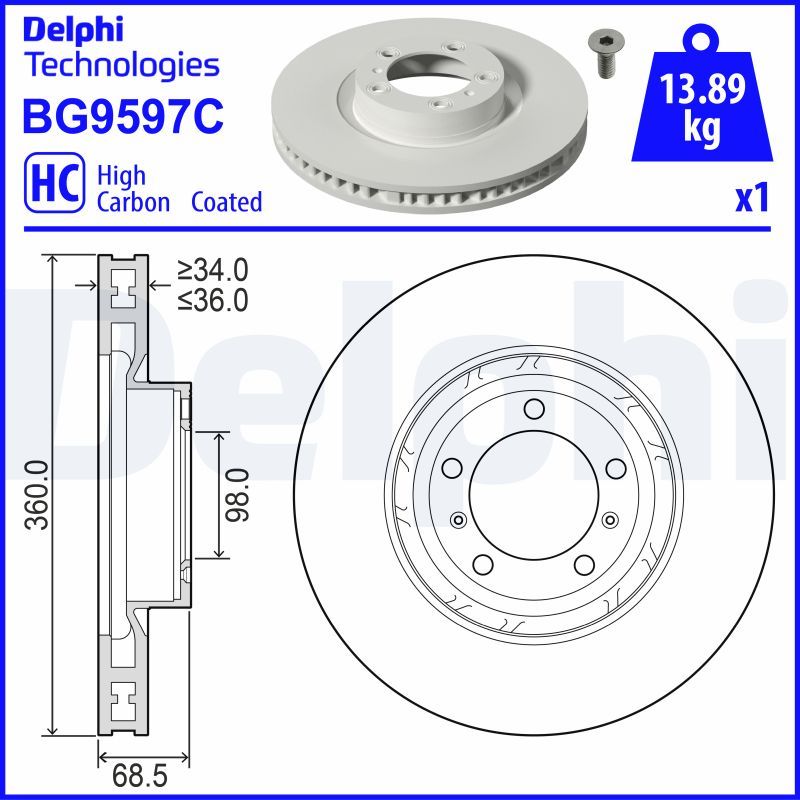 Tarcza hamulcowa DELPHI BG9597C