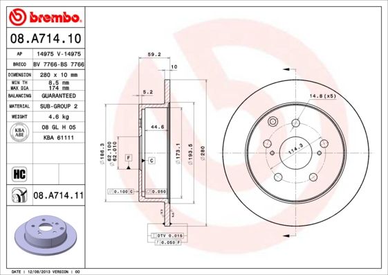 Tarcza hamulcowa BREMBO 08.A714.11