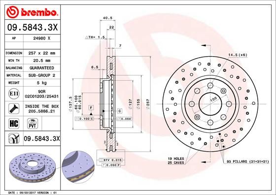 Tarcza hamulcowa BREMBO 09.5843.3X