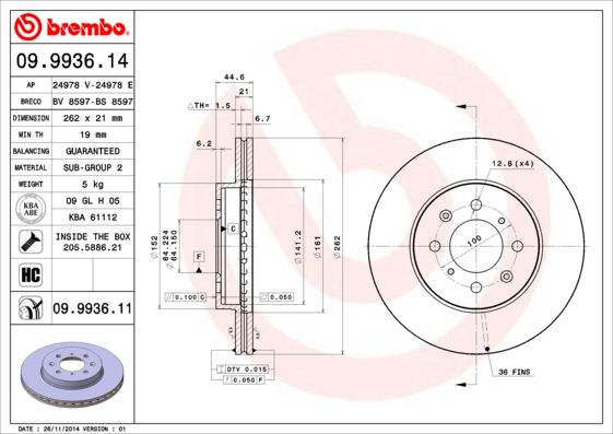 Tarcza hamulcowa BREMBO 09.9936.11