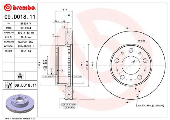 Tarcza hamulcowa BREMBO 09.D018.11
