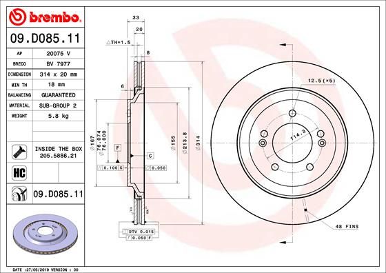 Tarcza hamulcowa BREMBO 09.D085.11