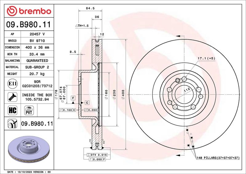 Tarcza hamulcowa BREMBO 09.B980.11
