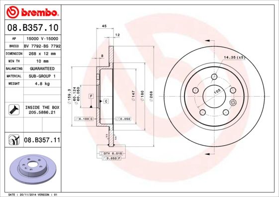 Tarcza hamulcowa BREMBO 08.B357.11