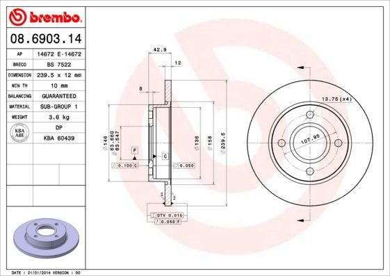Tarcza hamulcowa BREMBO 08.6903.14