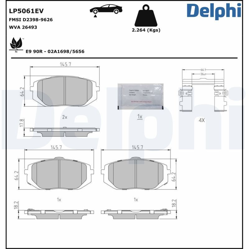 Zestaw klocków hamulcowych, hamulce tarczowe DELPHI LP5061EV