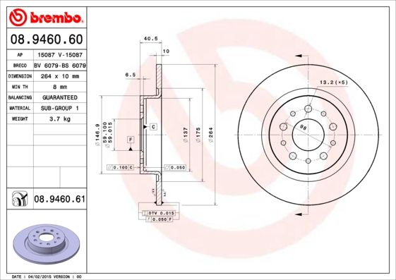 Tarcza hamulcowa BREMBO 08.9460.61