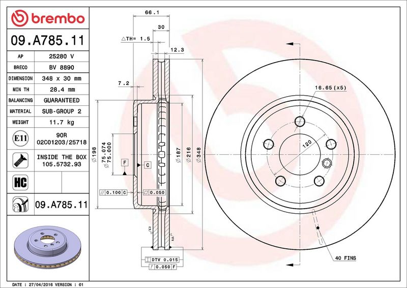 Tarcza hamulcowa BREMBO 09.A785.11