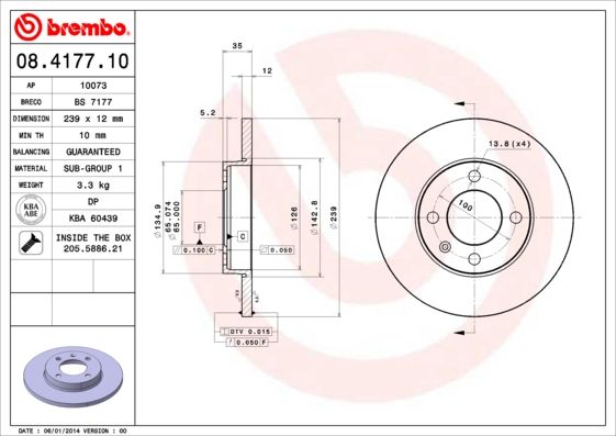 Tarcza hamulcowa BREMBO 08.4177.10