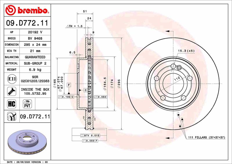 Tarcza hamulcowa BREMBO 09.D772.11