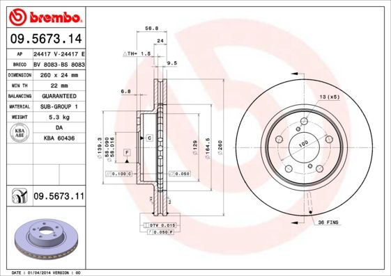 Tarcza hamulcowa BREMBO 09.5673.11