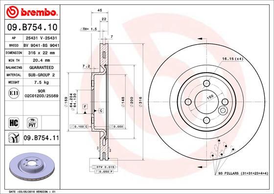 Tarcza hamulcowa BREMBO 09.b754.11