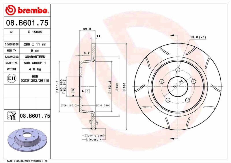 Tarcza hamulcowa BREMBO 08.B601.75