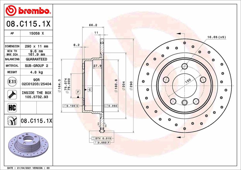 Tarcza hamulcowa BREMBO 08.C115.1X