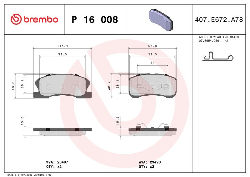 Zestaw klocków hamulcowych, hamulce tarczowe BREMBO P 16 008
