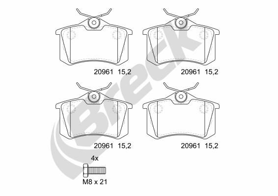 Zestaw klocków hamulcowych, hamulce tarczowe BRECK 20961 00 704 00