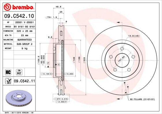 Tarcza hamulcowa BREMBO 09.C542.11