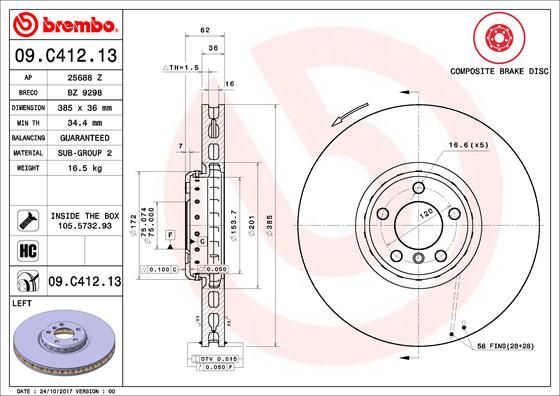 Tarcza hamulcowa BREMBO 09.C412.13
