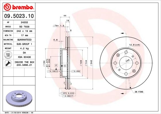 Tarcza hamulcowa BREMBO 09.5023.10