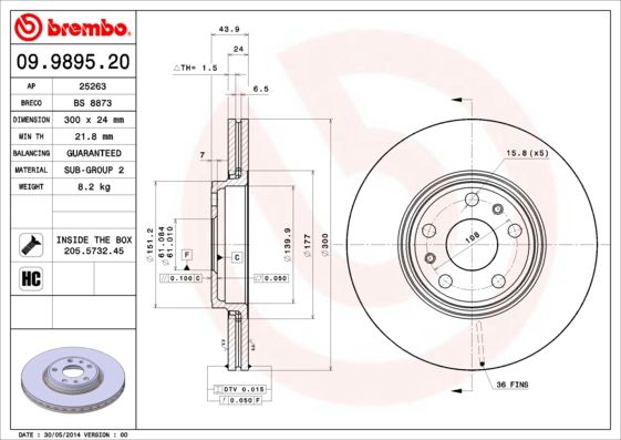 Tarcza hamulcowa BREMBO 09.9895.20