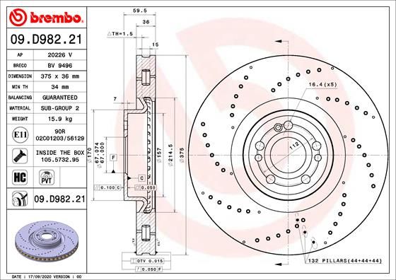 Tarcza hamulcowa BREMBO 09.D982.21