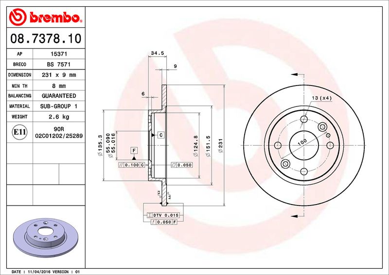 Tarcza hamulcowa BREMBO 08.7378.10