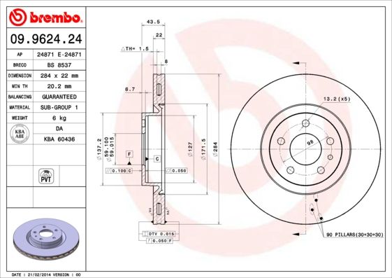Tarcza hamulcowa BREMBO 09.9624.24