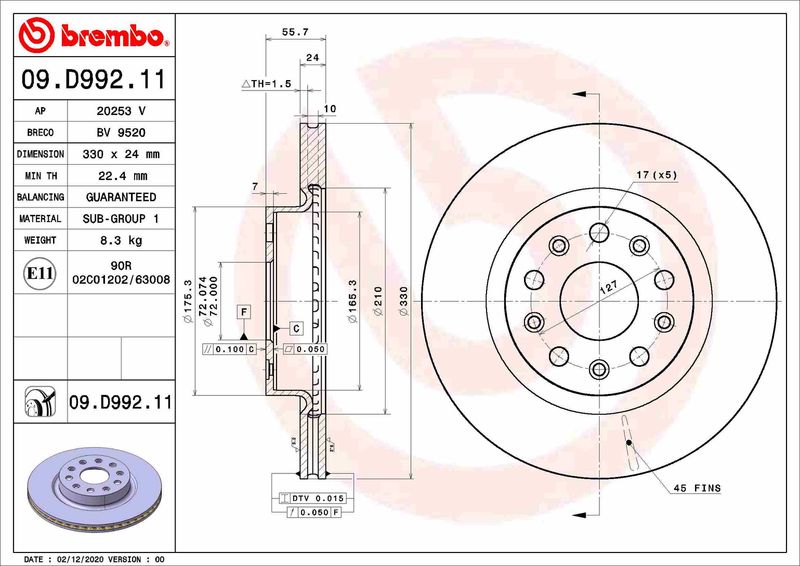 Tarcza hamulcowa BREMBO 09.D992.11