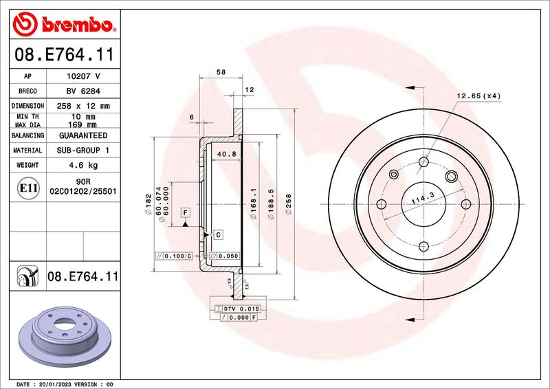 Tarcza hamulcowa BREMBO 08.E764.11