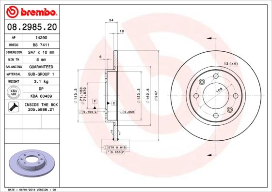 Tarcza hamulcowa BREMBO 08.2985.20