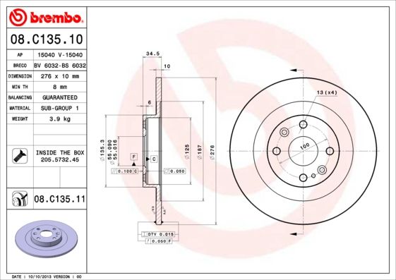 Tarcza hamulcowa BREMBO 08.C135.11