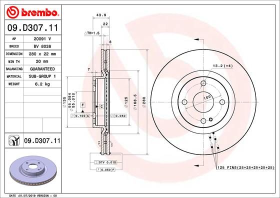 Tarcza hamulcowa BREMBO 09.D307.11